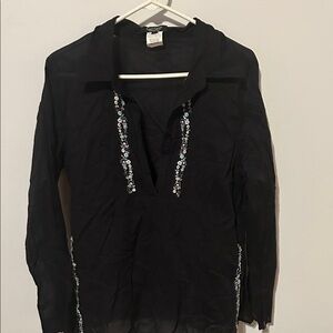 Karen Kane Black Blouse with Embroidery Details
